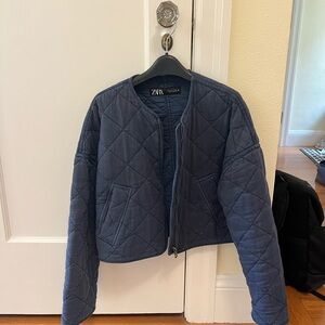 Zara Dark Blue Quilted Puffer Jacket